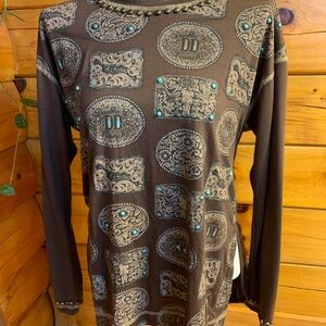 Double D Ranch Brown Belt Buckle Long Sleeve T-shirt Size Small